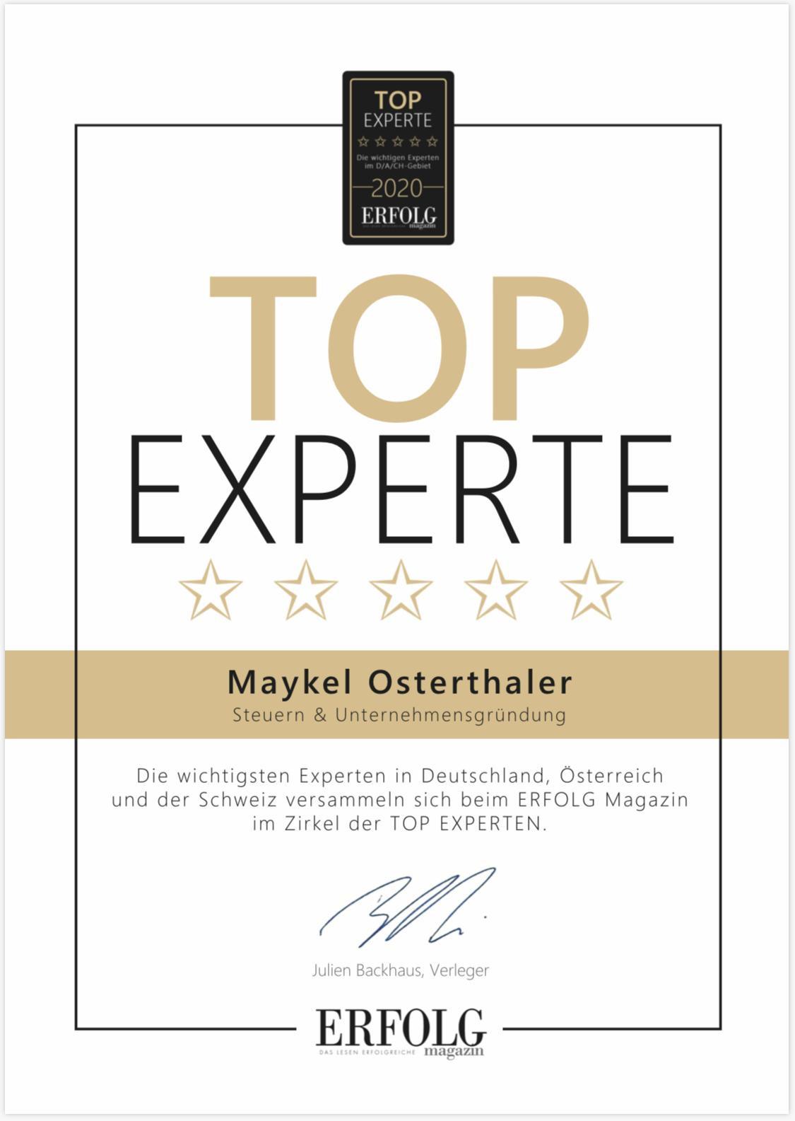 Top Experte Auszeichnung Maykel Osterthaler